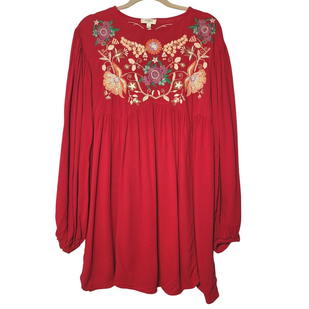 Umgee Red Embroidered Boho Tunic